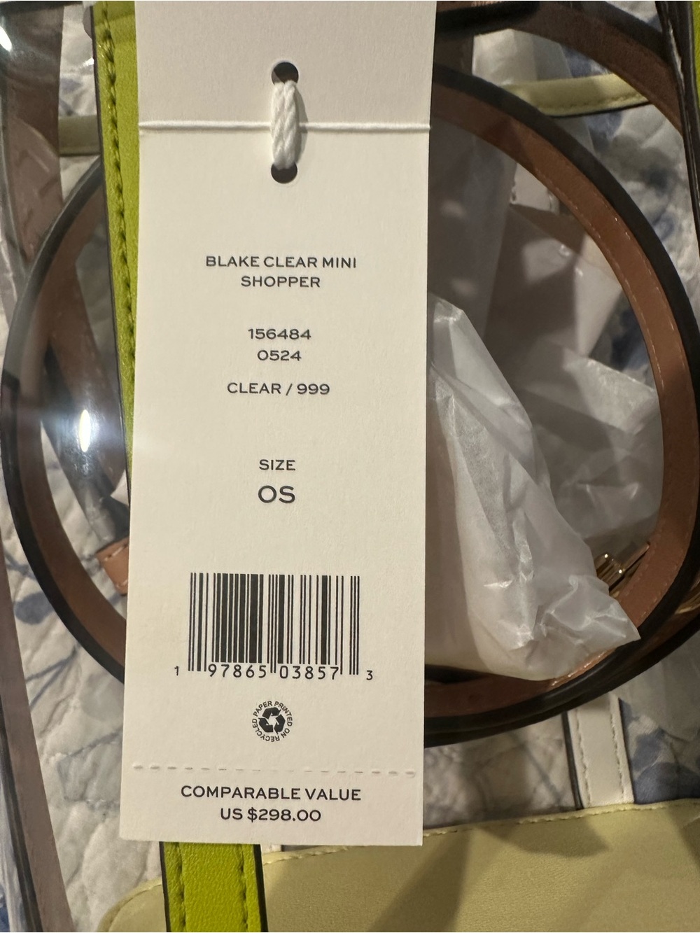 Tory Burch Clear Tote with Neon Yellow Trim and Tan Logo - Picture 5 of 9